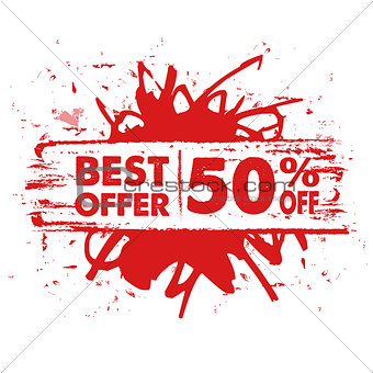 best offer 50 percent off in red banner