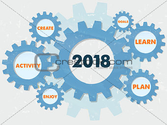 new year 2018 and business conception words in grunge gears info