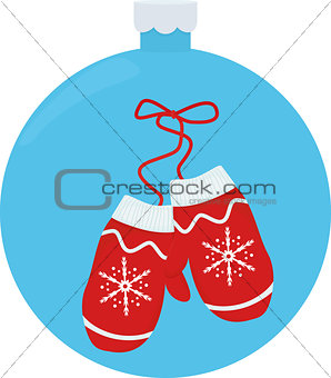 illustration pair knitted christmas mittens. Christmas greeting card with mittens