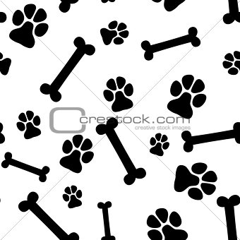 Seamless background - pet paw print and bone