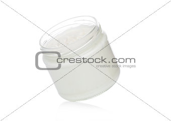Glass container with sour cream dip 