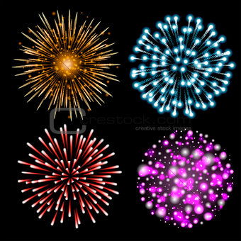 Set of colorful fireworks.