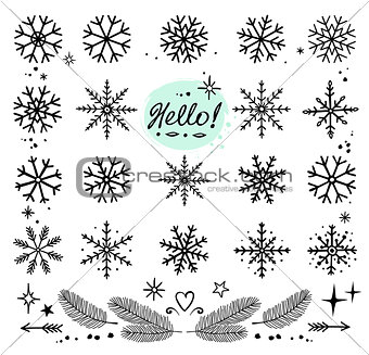 hand drawn snowflakes set