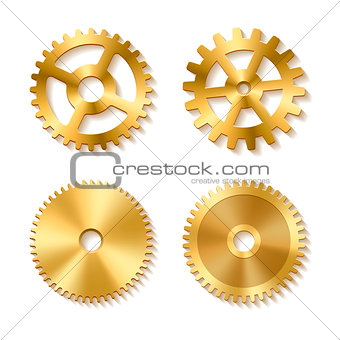 Set of realistic golden gears