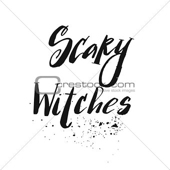Old black hat. Lettering The best Witch. Design element for Halloween.