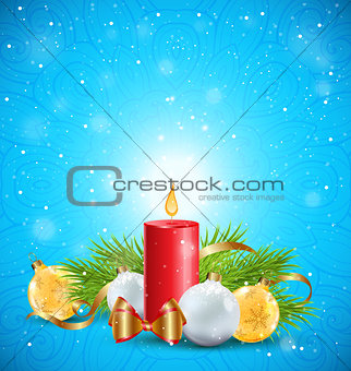 Christmas greeting card with red candle