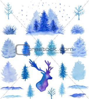 Vector watercolor Christmas design elements