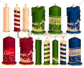 Set of burning decorative Christmas candles