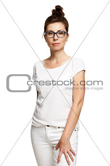 Confident Woman in White T-shirt