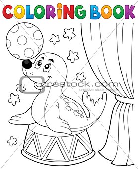 Coloring book seal playing with ball