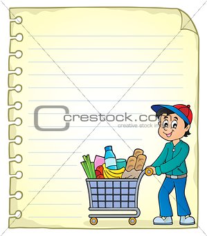 Notepad page with man shopping
