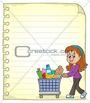Notepad page with woman shopping