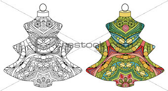Zentangle stylized Christmas decorations. Hand Drawn lace vector illustration. Ball for coloring and painted specimen