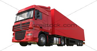 Large red truck with a semitrailer. Template for placing graphics. 3d rendering.