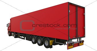 Large red truck with a semitrailer. Template for placing graphics. 3d rendering.