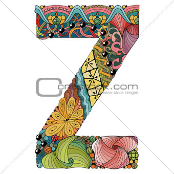 Letter Z zentangle. Vector decorative object