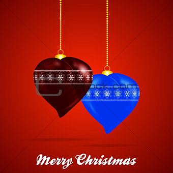 Decorated Christmas Baubles heart shape and text