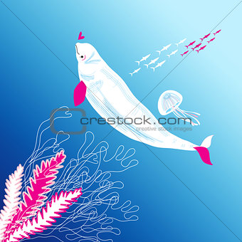 Magnificent illustration of a white enamored whale