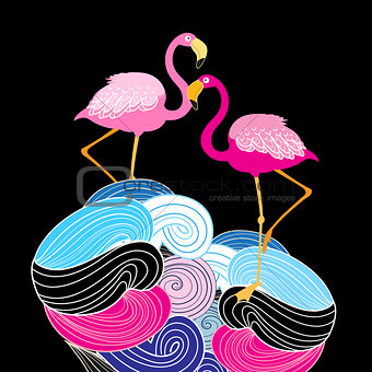 Pink flamingos on an abstract background