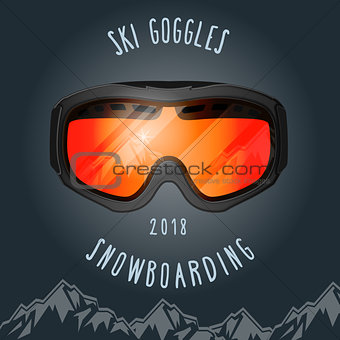 Ski goggles and mountains - snowboarding season poster