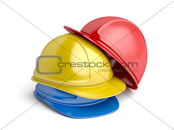 Safety helmets on white background