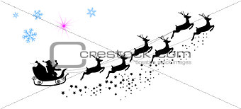  Silhouette Santa Claus riding on reindeer  
