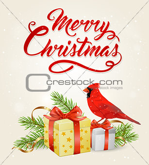 Red cardinal bird and gifts 