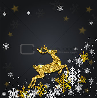 Snowflakes and golden glitter deer