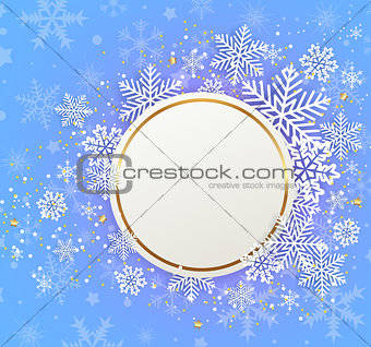 White snowflakes on a blue background. 