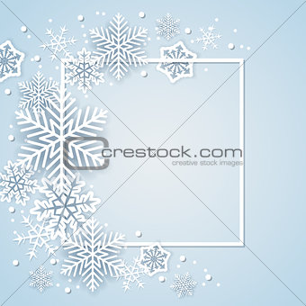 Holiday background with white paper snowflakes 