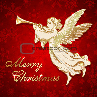 Golden Christmas angel with trumpet.