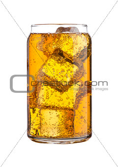 Glass of energy carbonated soda drink with ice