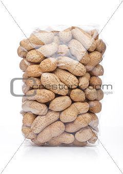 Clear pack of peanuts on white