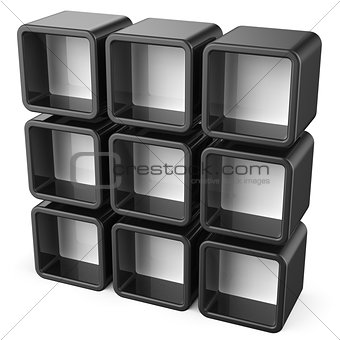Copy space black and white shelf set 3D