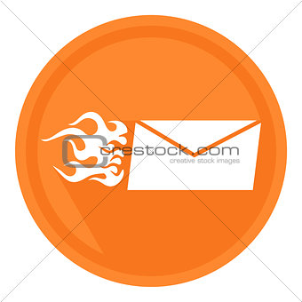 Fast delivery letter in the form of a burning letter in the orange circle