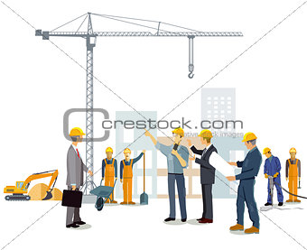 Construction site with architect and builder
