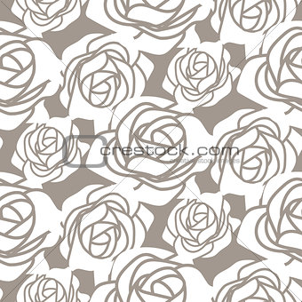 White bold roses stencil vector seamless pattern.