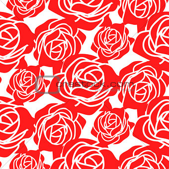 Red roses stencil vector seamless pattern.
