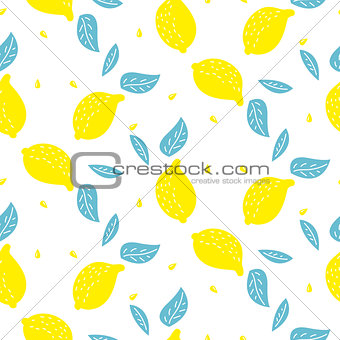 Bright summer juicy lemon cartoon seamless pattern.