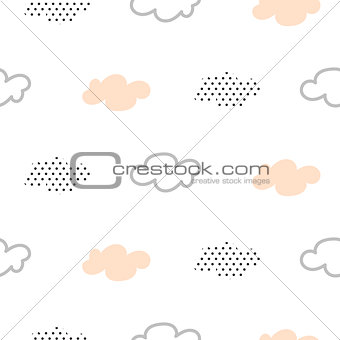 Light pink baby clouds seamless vector pattern.