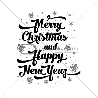 Vector text on white background. Merry Christmas and Happy New Year lettering for invitation and greeting card, prints and posters. Calligraphic design