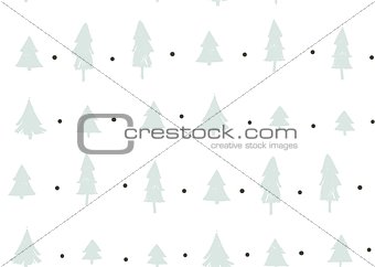 Hand drawn vector abstract fun Merry Christmas time cartoon freehand illustration seamless pattern with vintage retro Christmas trees forest isolated on white background