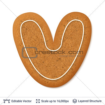 Gingerbread letter V isolated on white.