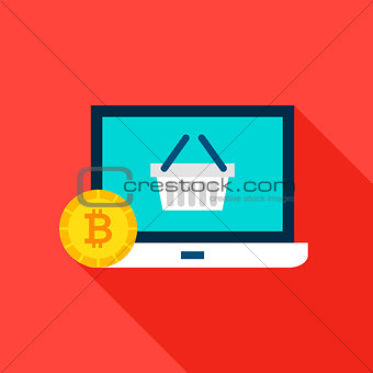 Bitcoin Shopping Flat Icon