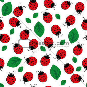 Ladybug with leaves seamless pattern