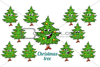 Christmas tree emotions emoticons set isolated on white backgrou