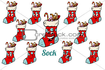 Christmas gift sock emotions emoticons set isolated on white bac