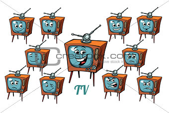TV receiver emotions emoticons set isolated on white background