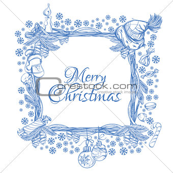 Beautiful Christmas square frame made of branches
