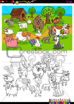 farm animals characters group color book